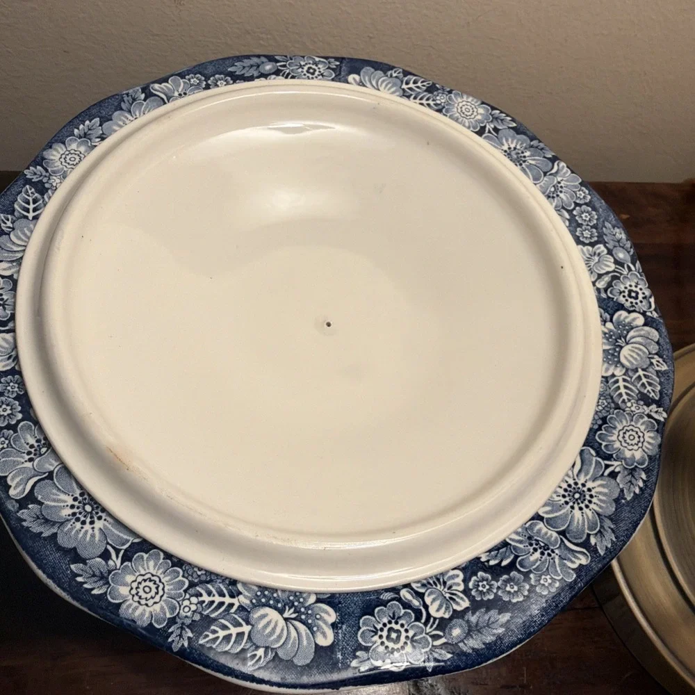 Liberty Blue Staffordshire China Serving Vegetable Bowl Lid Boston Tea Party